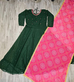 Women'S Solid Georgette Gown Kurta With Dupatta, Long Kurti Ethnic Dress Set For All Occasions