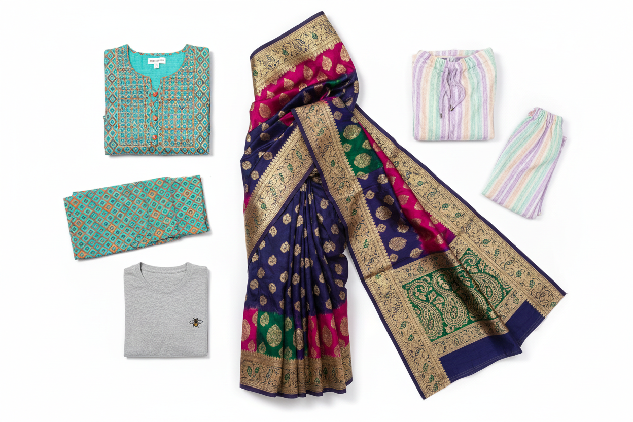 women wear only different type of products saree,kurtha pants ,tshirt ,night wear all images 
